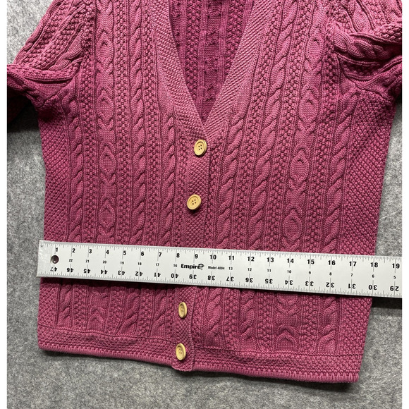 Vintage L.L.Bean Cardigan Sweater Womens Medium Pink Cable Knit Button Pockets - Picture 3 of 13